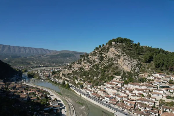 Berat Albania Una Città Sul Fiume Osum Veduta Panoramica Aerea — Foto Stock