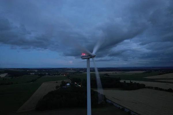 Angin Turbin Panorama Tampilan Udara Sumber Daya Energi Terbarukan Pembangkit — Stok Foto