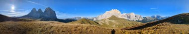 Dolomite Alpleri, Canazei, Piz Boe, Col Rodella, Passo Sella, Sella Grupe, Trentino, Sudtirol, Dolomitler, İtalya, İtalya, hava manzarası,