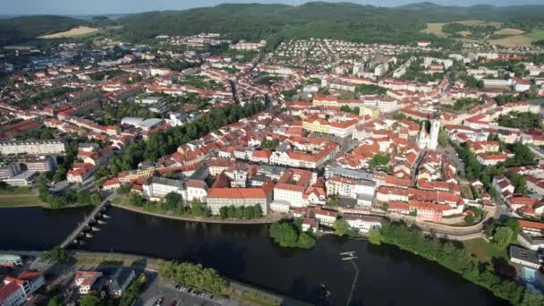 Miasto Pisek Pejzaż Miejski Historyczne Centrum Miasta Panorama Lotu Ptaka — Wideo stockowe