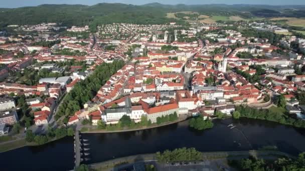 Pisek Town Cityscape Historical City Center Aerial Panorama Landscape View — Stock Video