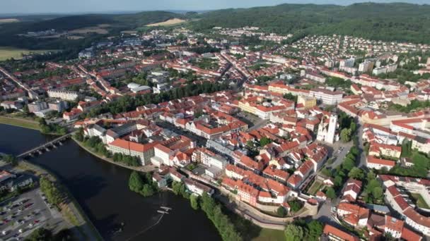 皮耶克镇城市景观 历史城市中心空中全景景观 捷克共和国普塞克市城市景观 — 图库视频影像