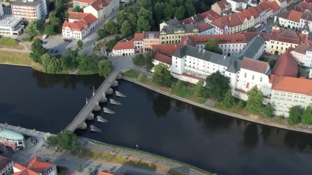 Pisek Kasabası Şehir Manzarası Tarihi Şehir Merkezi Hava Manzarası Çek — Stok video