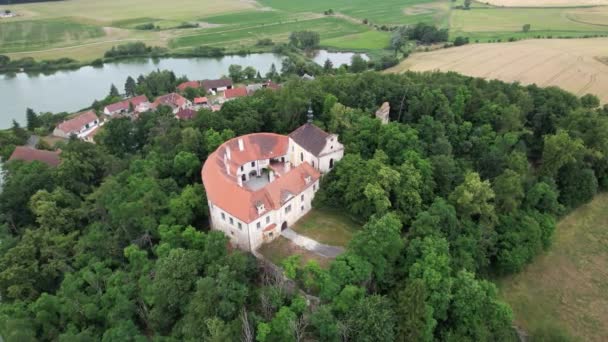 Schloss Strahl Schloss Strela Zamek Strela Luftaufnahme Des Historischen Wahrzeichens — Stockvideo