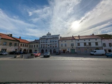 Kare, sütun ve katedrali, Polna kalesi ve kiliseleri, panorama manzara manzarası, Çek Cumhuriyeti, Avrupa