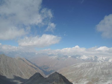Himalayalar 'ın hava manzarası Dharamsala' dan Manali, Bir Billing 'e bir yamaç paraşütü uçuşundan görülüyor. Hindistan-Himachal Pradesh' te karlı zirveleri olan görkemli dağ sırası.