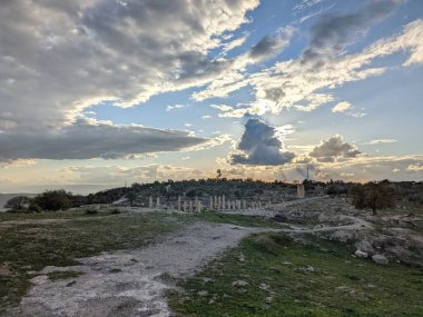 Ürdün 'ü geziyorum. Umm Qais' nin kültürel ve doğal tarafı ve antik Gadara harabeleri. Antik Roma şehri. Ülkenin kuzeybatısında, Ürdün 'ün İsrail ve Suriye sınırlarına yakın.
