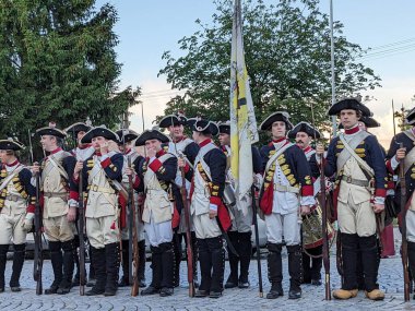 Prag, Çek Cumhuriyeti 6 Mayıs 2025: Çek Cumhuriyeti 'nin Nova Ves köyü yakınlarında Kolin Muharebesi' nin (1757) canlandırılması..