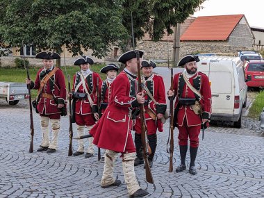 Prag, Çek Cumhuriyeti 6 Mayıs 2025: Çek Cumhuriyeti 'nin Nova Ves köyü yakınlarında Kolin Muharebesi' nin (1757) canlandırılması..