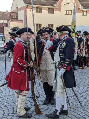 Prag, Çek Cumhuriyeti 6 Mayıs 2025: Çek Cumhuriyeti 'nin Nova Ves köyü yakınlarında Kolin Muharebesi' nin (1757) canlandırılması..