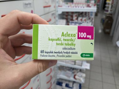 Prague,Czech Republic-August 7 2024: ACLEXA box of medication with LENALIDOMIDE active substance by CELGENE,used for treatment of multiple myeloma,myelodysplastic syndromes clipart