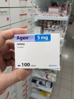 Prague,Czech Republic-December 6 2024: Agen by ZENTIVA contains AMLODIPINE, a calcium channel blocker used for treating hypertension and angina, improving heart health and reducing blood pressure. clipart