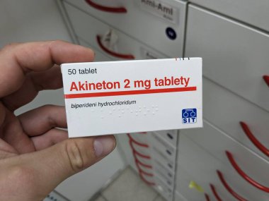 Prag, Çek Cumhuriyeti-6 Aralık 2024: SIT tarafından Akineton, Parkinson hastalığı ve uyuşturucu kaynaklı ekstrapilamidal semptomların tedavisinde kullanılan BIPERIDEN içerir..