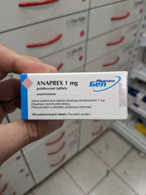 Prague, Czech Republic - July 10 2024: ANAPREX box of medication with QUETIAPINE active substance by TEVA, used for treatment of schizophrenia, bipolar disorder, and major depressive disorder. clipart