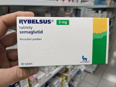 Prag, Çek Cumhuriyeti-14.01.2026: Novo Nordisk 'in semaglutide içeren Rybelsus, tip 2 diyabetin tedavisinde kullanılan GLP 1 reseptör agonistidir.