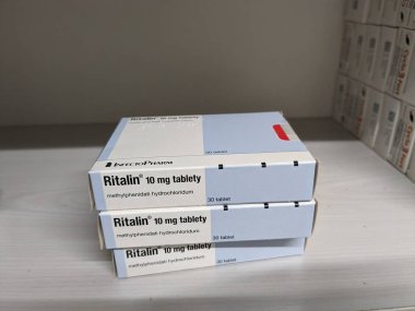Prag, Çek Cumhuriyeti 30 Mart 2024: Methylphenidat aktif maddeyle RITALIN, NOVARTIS 'in ADHD tedavisi