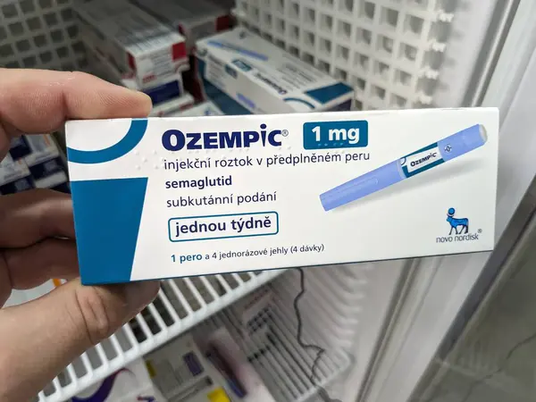 stock image Prague,Czech republic-June 28 2024: Ozempic box. Czech version of ozempic medication. Diabetes treatment in Czech republic. Package of semaglutide. Diabetes drug.Sometimes abused for weight loss