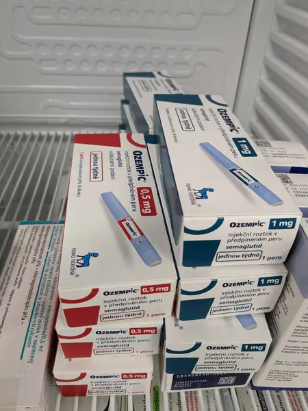 stock image Brno,Czech republic-June 28 2024: Ozempic box. Czech version of ozempic medication. Diabetes treatment in Czech republic. Package of semaglutide. Diabetes drug.Sometimes abused for weight loss