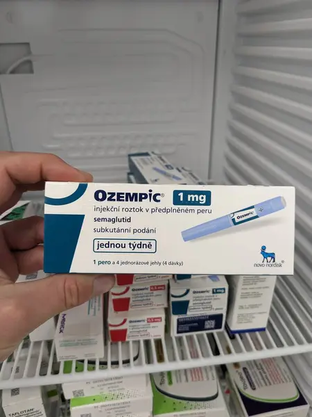 stock image Brno,Czech republic-June 28 2024: Ozempic box. Czech version of ozempic medication. Diabetes treatment in Czech republic. Package of semaglutide. Diabetes drug.Sometimes abused for weight loss