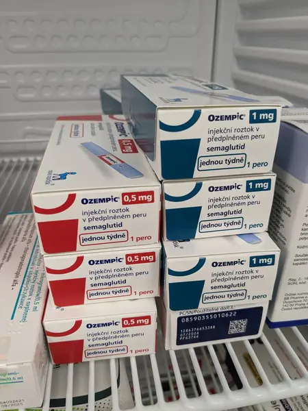 stock image Brno,Czech republic-June 28 2024: Ozempic box. Czech version of ozempic medication. Diabetes treatment in Czech republic. Package of semaglutide. Diabetes drug.Sometimes abused for weight loss