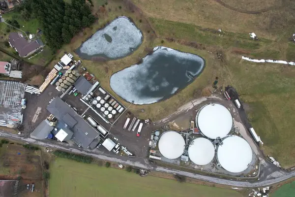 stock image biogas production, biogas plants, bioenergy,aerial panorama landscape view of bio gas production facility and powerplant,European energy crisis,green renewable energy production, Czech republic,Europe