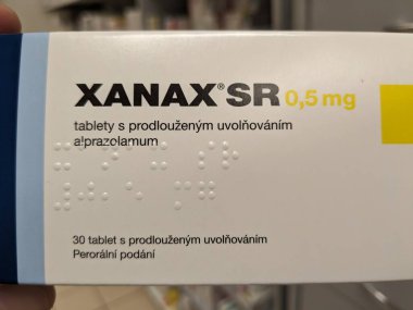 Prague,Czech republic-June 17 2024box of medication with Alprazolam active substance by Pfizer,used for treatment of Anxiety disorders,Panic disorders clipart