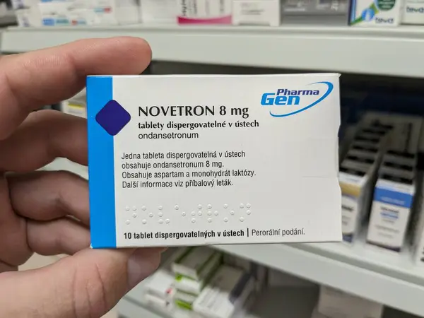 Stock image Prague,Czech Republic-August 7 2024: NOVETRON box of medication for chemotherapy by NOVARTIS,used for cancer treatment.