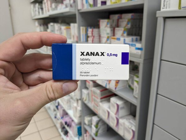 Prague,Czech republic-June 17 2024box of medication with Alprazolam active substance by Pfizer,used for treatment of Anxiety disorders,Panic disorders