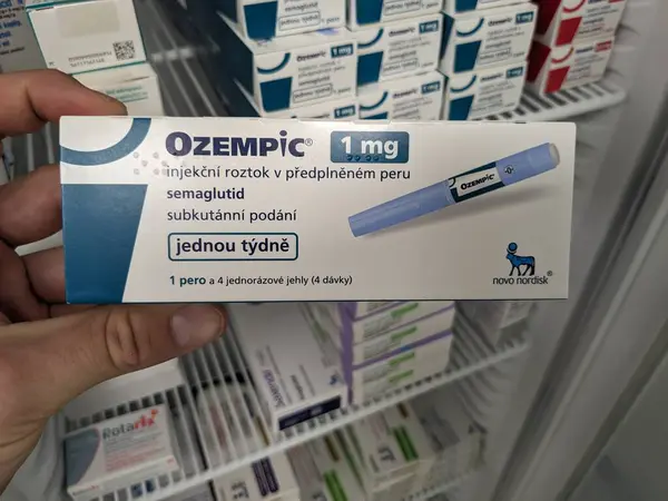 stock image Prague,Czech republic-June 17 2024 box of medication with Semaglutide active substance by Novo Nordisk,used for treatment of Diabetes,Type 2 diabetes