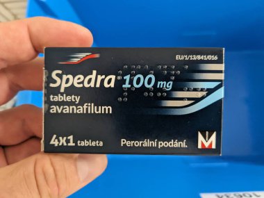 Prague,Czech Republic-October 9 2024:SPEDRA by MENARINI,containing AVANAFIL,is used to treat erectile dysfunction by increasing blood flow to the penis, helping men achieve and maintain an erection