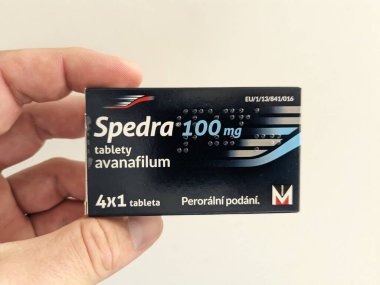 Prague,Czech Republic-October 9 2024:SPEDRA by MENARINI,containing AVANAFIL,is used to treat erectile dysfunction by increasing blood flow to the penis, helping men achieve and maintain an erection