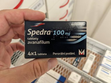 Prague,Czech Republic-October 9 2024:SPEDRA by MENARINI,containing AVANAFIL,is used to treat erectile dysfunction by increasing blood flow to the penis, helping men achieve and maintain an erection