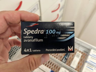 Prague,Czech Republic-October 9 2024:SPEDRA by MENARINI,containing AVANAFIL,is used to treat erectile dysfunction by increasing blood flow to the penis, helping men achieve and maintain an erection