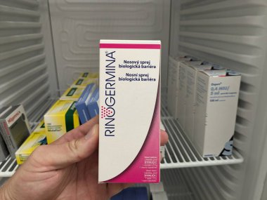 Prague,Czech Republic-October 9 2024:RINOGEMINA by DYNAVAX contains the active substance LYSATE BACTERIA and is a nasal spray used to enhance the body's immune response, particularly for the prevention and treatment of recurrent respiratory infection clipart