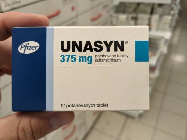 Prague,Czech Republic-October 9 2024: Unasyn is an antibiotic containing AMPICILLIN and SULBACTAM, used to treat bacterial infections, offering a broad-spectrum approach to target pathogens clipart