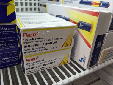 Prag, Çek Cumhuriyeti-9 Ekim 2024: NOVO NORDISK tarafından yapılan fiasp, diyabetik hastalarda, özellikle yemekten sonra, etkili glikoz kontrolü için kan şekeri artışlarını yönetmek amacıyla kullanılan hızlı etkili bir insülindir..