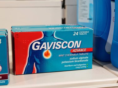 Londra, İngiltere-5 Mart 2025: GAVISCON mide yanması ve asit reflüsünden hızlı ve etkili bir rahatlama sağlar ve mide asidine karşı koruyucu bir bariyer oluşturur