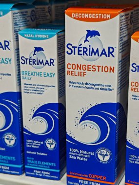 Londra, İngiltere-5 Mart 2025: STERIMAR CONGESTION RELIEF, soğuk algınlığı, alerji ve sinüs sorunlarından kaynaklanan tıkanıklığı azaltmaya yardımcı olan doğal bir deniz suyu burun spreyidir..