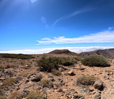 Tenerife Panorama manzarası, İspanya 'nın Kanarya Adaları' ndaki Tenerife Adası 'ndaki yürüyüş gezilerinden güzel doğa manzaralı dağlar.