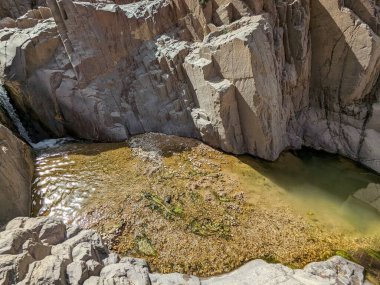 Ürdün Patikası Dana Vadisi 'nden Petra' ya ve Wadi Rum.Wadi Rum Çölü 'ne, Ürdün. Kızıl çöl ve Jabal Al Qattar dağları, Arabistan
