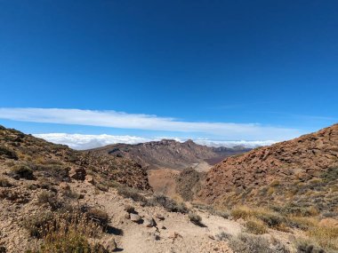 Tenerife Panorama manzarası, İspanya 'nın Kanarya Adaları' ndaki Tenerife Adası 'ndaki yürüyüş gezilerinden güzel doğa manzaralı dağlar.