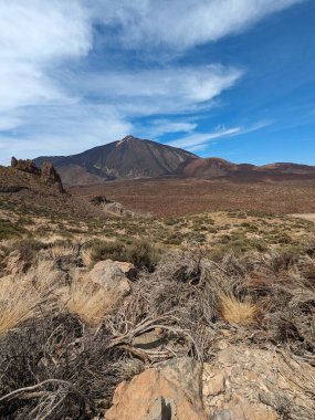 Tenerife Panorama manzarası, İspanya 'nın Kanarya Adaları' ndaki Tenerife Adası 'ndaki yürüyüş gezilerinden güzel doğa manzaralı dağlar.
