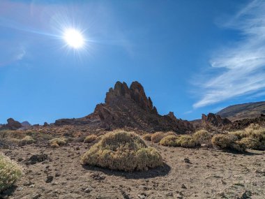 Tenerife Panorama manzarası, İspanya 'nın Kanarya Adaları' ndaki Tenerife Adası 'ndaki yürüyüş gezilerinden güzel doğa manzaralı dağlar.