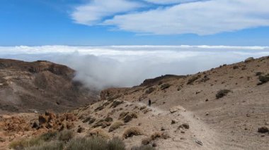 Tenerife Dağları, Kanarya Adaları, İspanya 'nın Kanarya Adaları' ndaki volkanik adaların manzaralı kayalarında çıkan orman yangınlarını gösteren bir yürüyüş sırasında çekilmiş manzara..