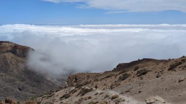 Tenerife Dağları, Kanarya Adaları, İspanya 'nın Kanarya Adaları' ndaki volkanik adaların manzaralı kayalarında çıkan orman yangınlarını gösteren bir yürüyüş sırasında çekilmiş manzara..