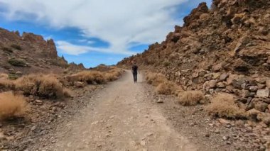 Tenerife Dağları, Kanarya Adaları, İspanya 'nın Kanarya Adaları' ndaki volkanik adaların manzaralı kayalarında çıkan orman yangınlarını gösteren bir yürüyüş sırasında çekilmiş manzara..
