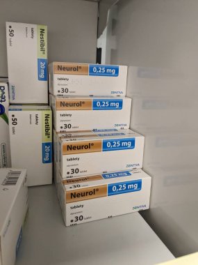 Prag, Çek Cumhuriyeti-6 Mayıs 2025: Zentiva 'nın nörolü anksiyete ve panik bozukluğu için alprazolam içeriyor