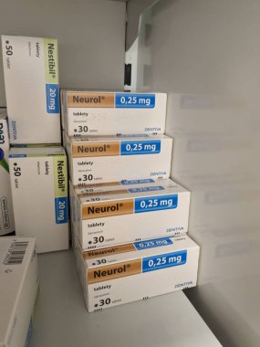 Prag, Çek Cumhuriyeti-6 Mayıs 2025: Zentiva 'nın nörolü anksiyete ve panik bozukluğu için alprazolam içeriyor