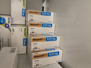 Prag, Çek Cumhuriyeti-6 Mayıs 2025: Zentiva 'nın nörolü anksiyete ve panik bozukluğu için alprazolam içeriyor