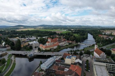Strakonice eski kasaba ve tarihi merkez gökyüzü manzaralı Bohemya Çek Cumhuriyeti